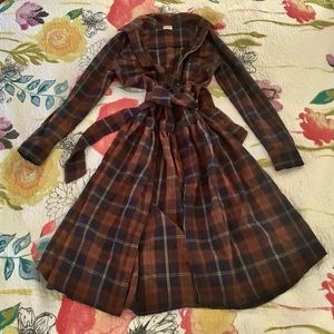 Vintage Preppy Wrap Dress / Flannel Plaid / Trench Coat / Belted